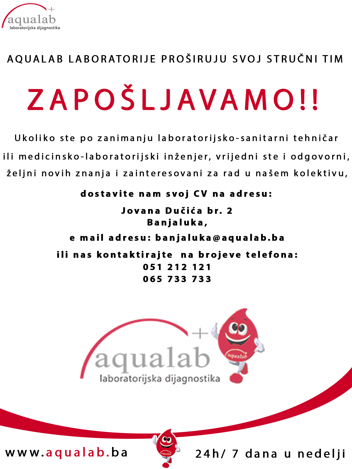 Zapošljavamo AQUALAB laboratorije